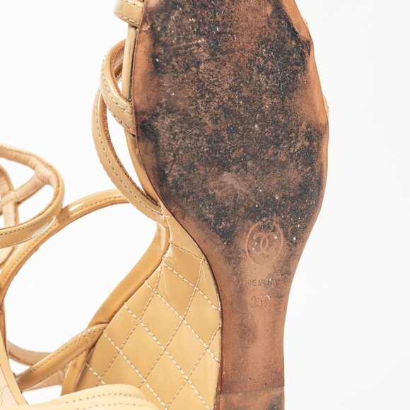 Chanel Beige Patent Leather Quilted-Wedge Sandals - Picture 5 of 10